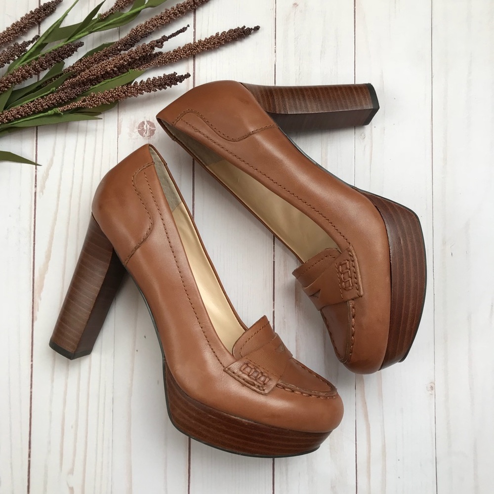 Marc Fisher Loafer Wood Stacked Platform Heels